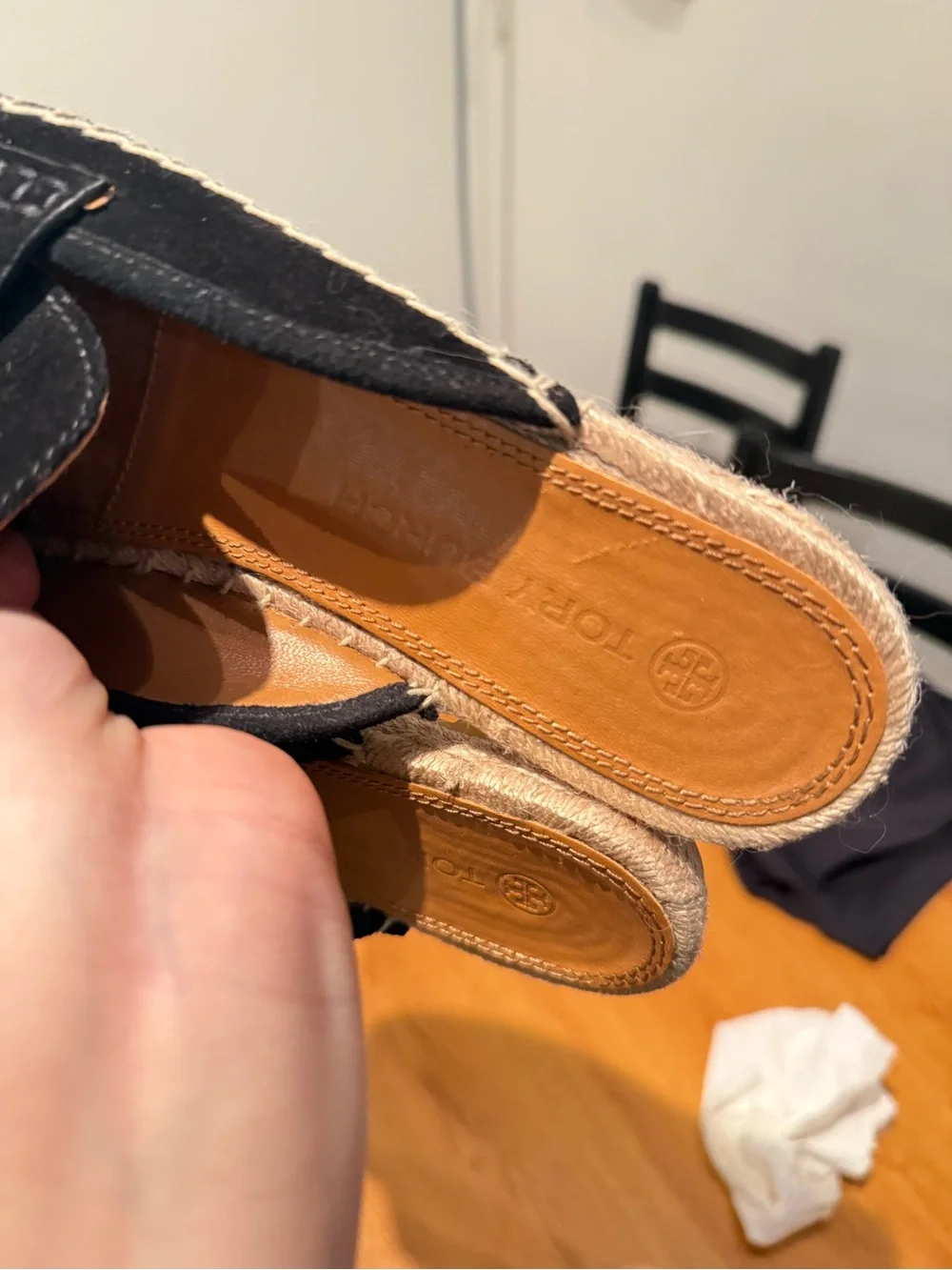 Tory Burch Black Suede Slip-On Mule with Gold Logo